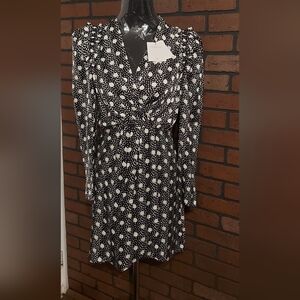 Sandro Paris Black & White Polka Dot Faux Wrap Dress – NWT